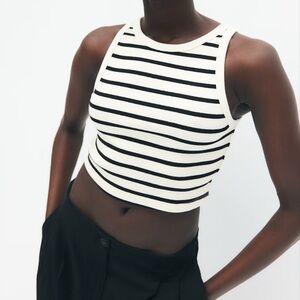 H&M Striped Ribbed Crop Tank Top Black and White Size XS